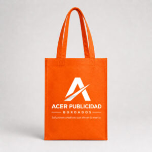 Bolsa de cambrel naranja personalizada con el logotipo de Acer Publicidad impreso en la parte frontal